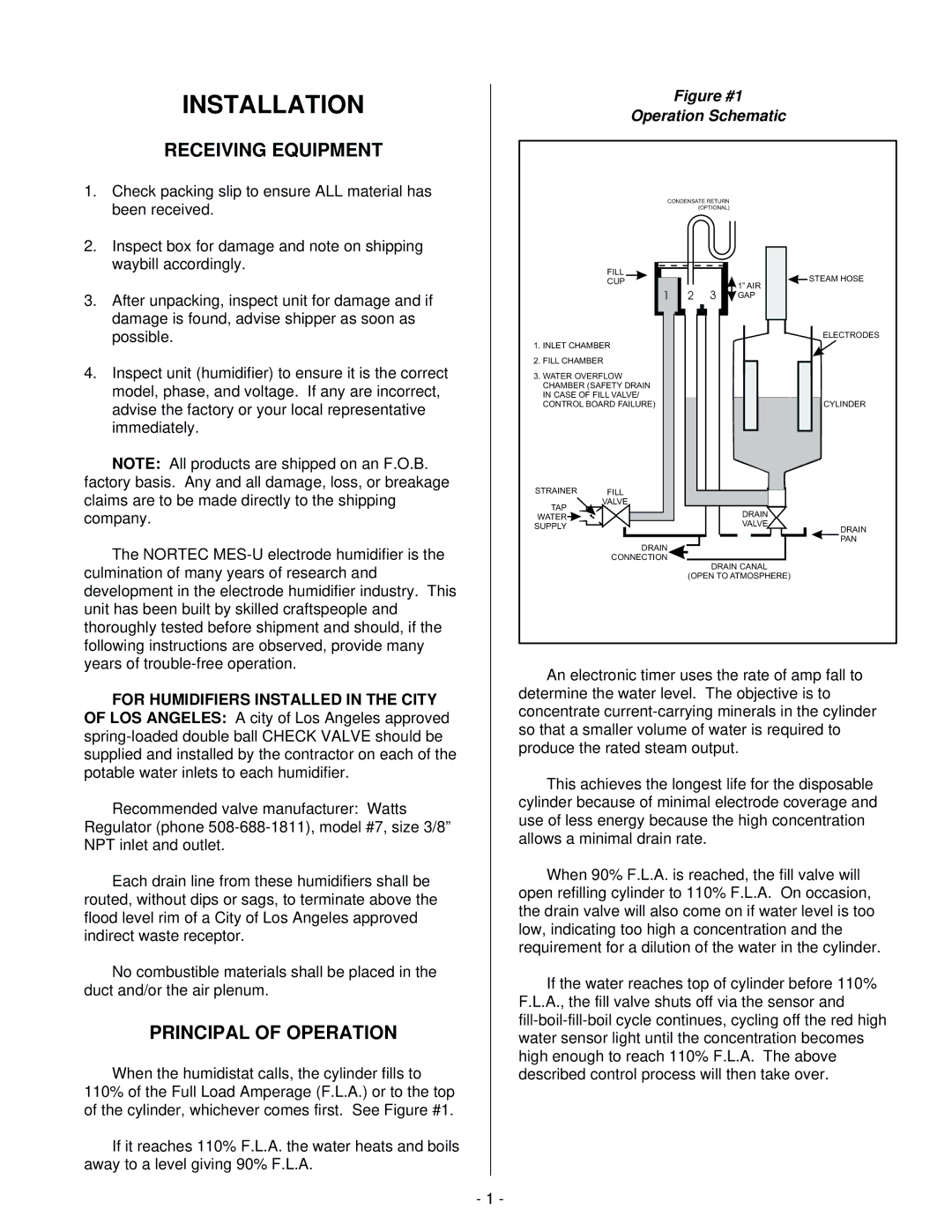 Nortec Industries MES-U manual Installation, Receiving Equipment, Principal of Operation 