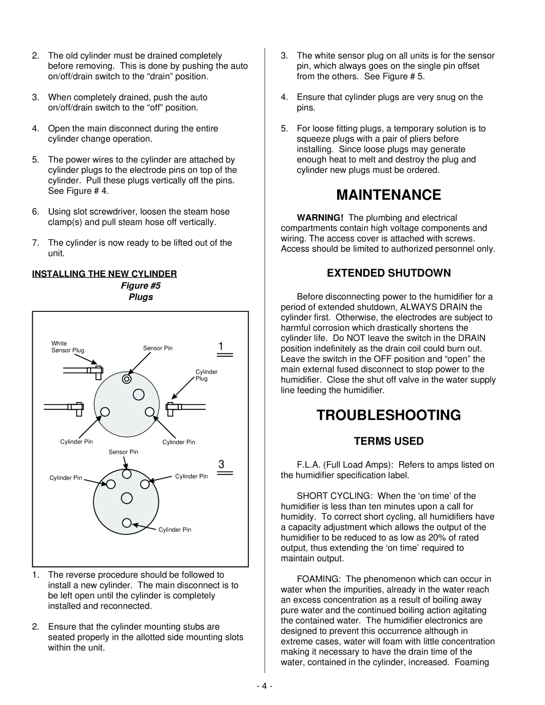 Nortec Industries MES-U manual Maintenance, Troubleshooting, Extended Shutdown, Terms Used, Installing the NEW Cylinder 