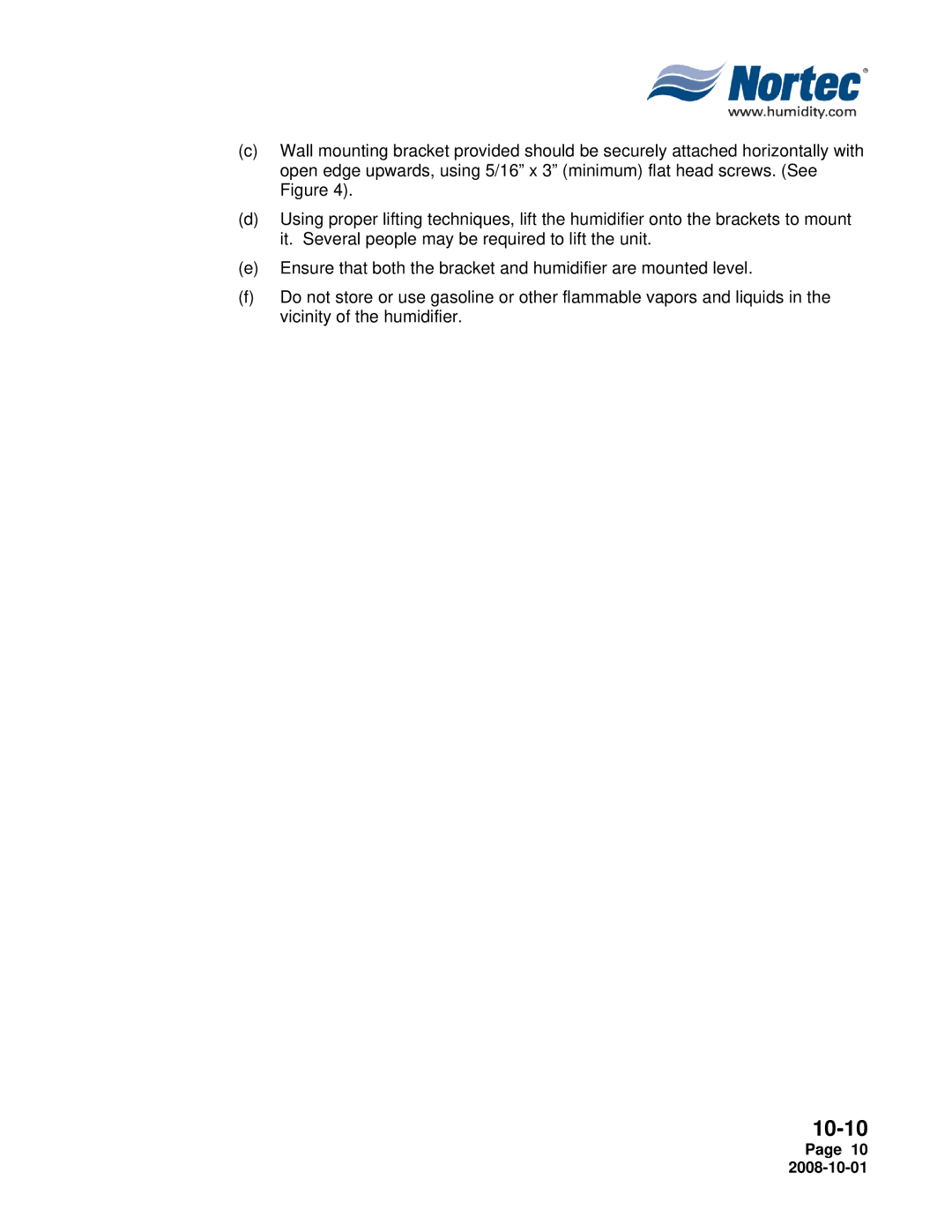 Nortec Industries NH Series installation manual 10-10 