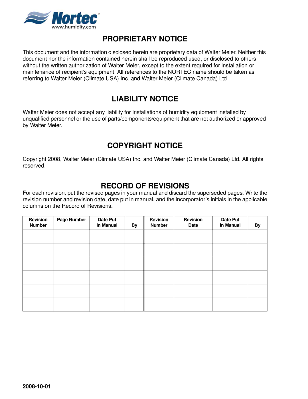 Nortec Industries NH Series installation manual Proprietary Notice Liability Notice 