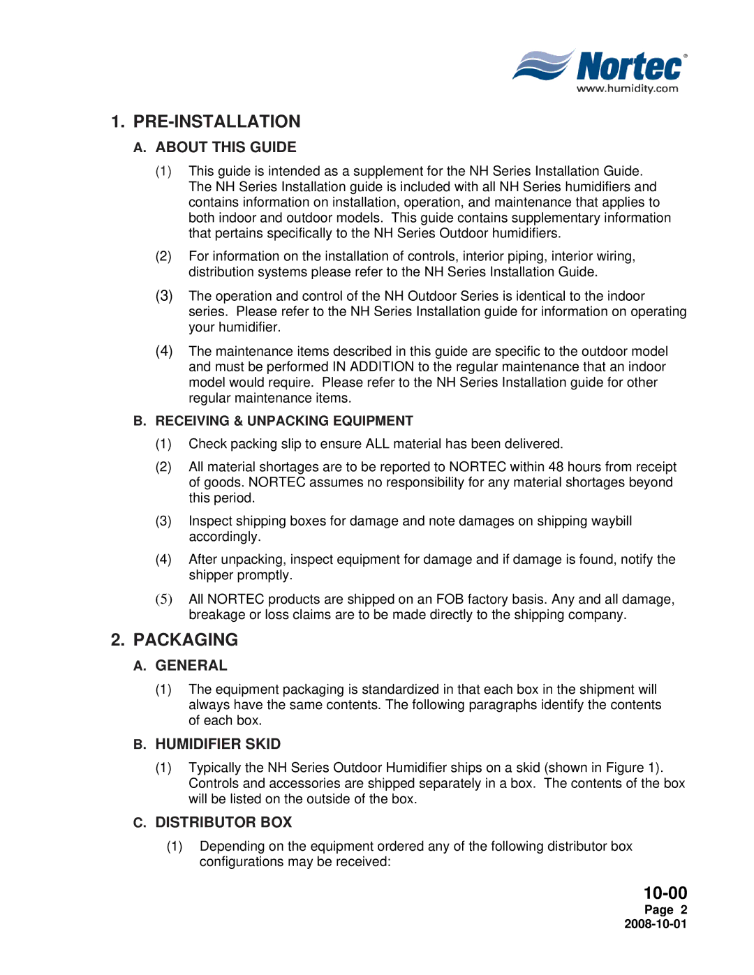 Nortec Industries NH Series installation manual Pre-Installation 