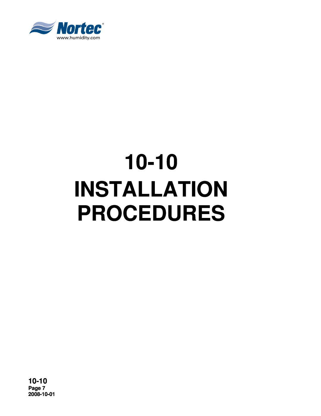 Nortec Industries NH Series installation manual Installation Procedures, 10-10, Page 