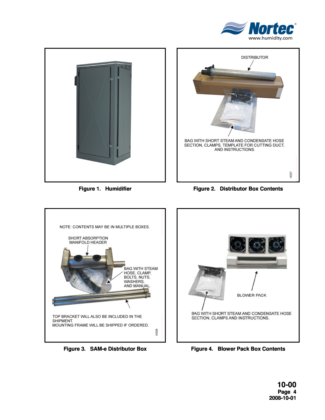 Nortec Industries NH Series 10-00, Humidifier, Distributor Box Contents, SAM-eDistributor Box, Blower Pack Box Contents 