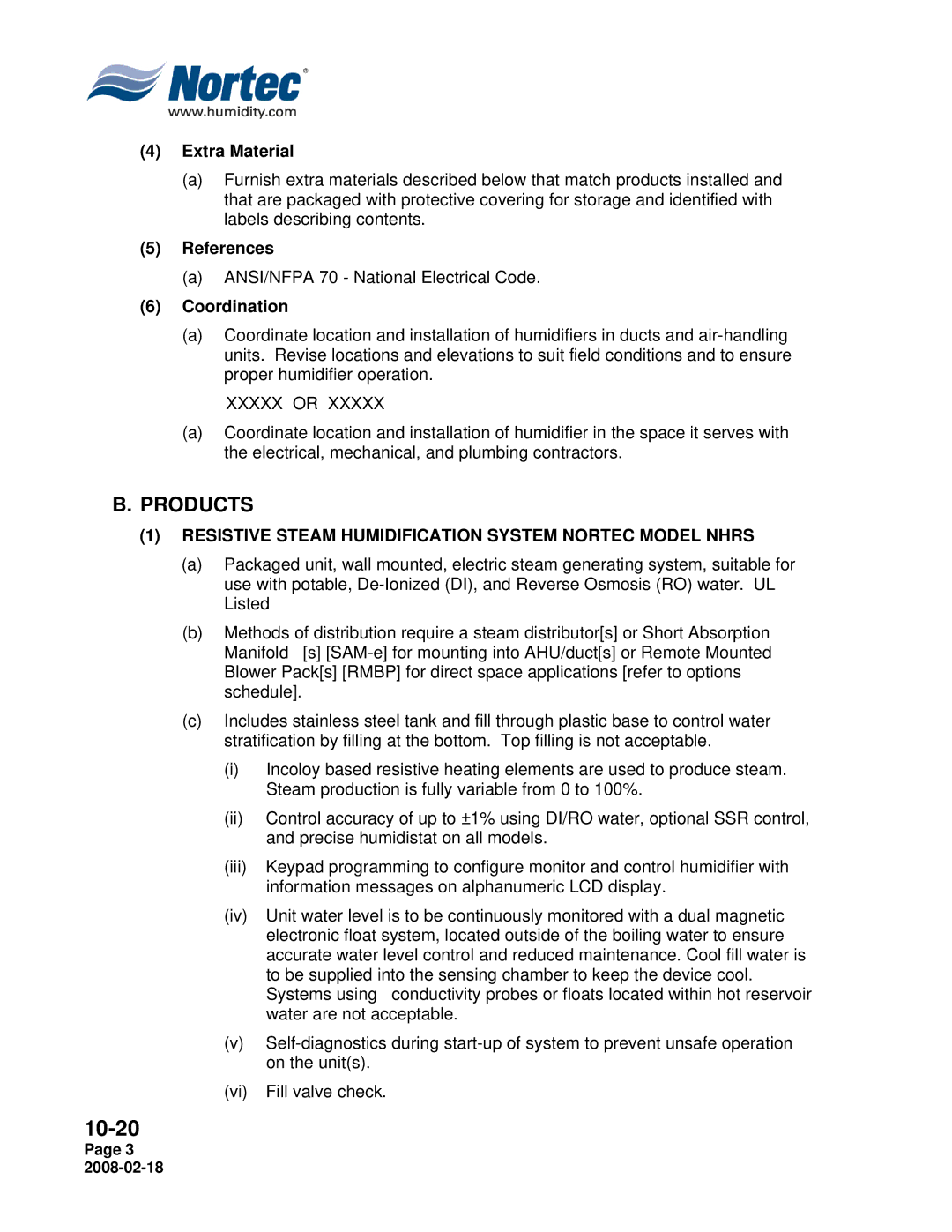 Nortec Industries NHRS Series manual Extra Material, Resistive Steam Humidification System Nortec Model Nhrs 