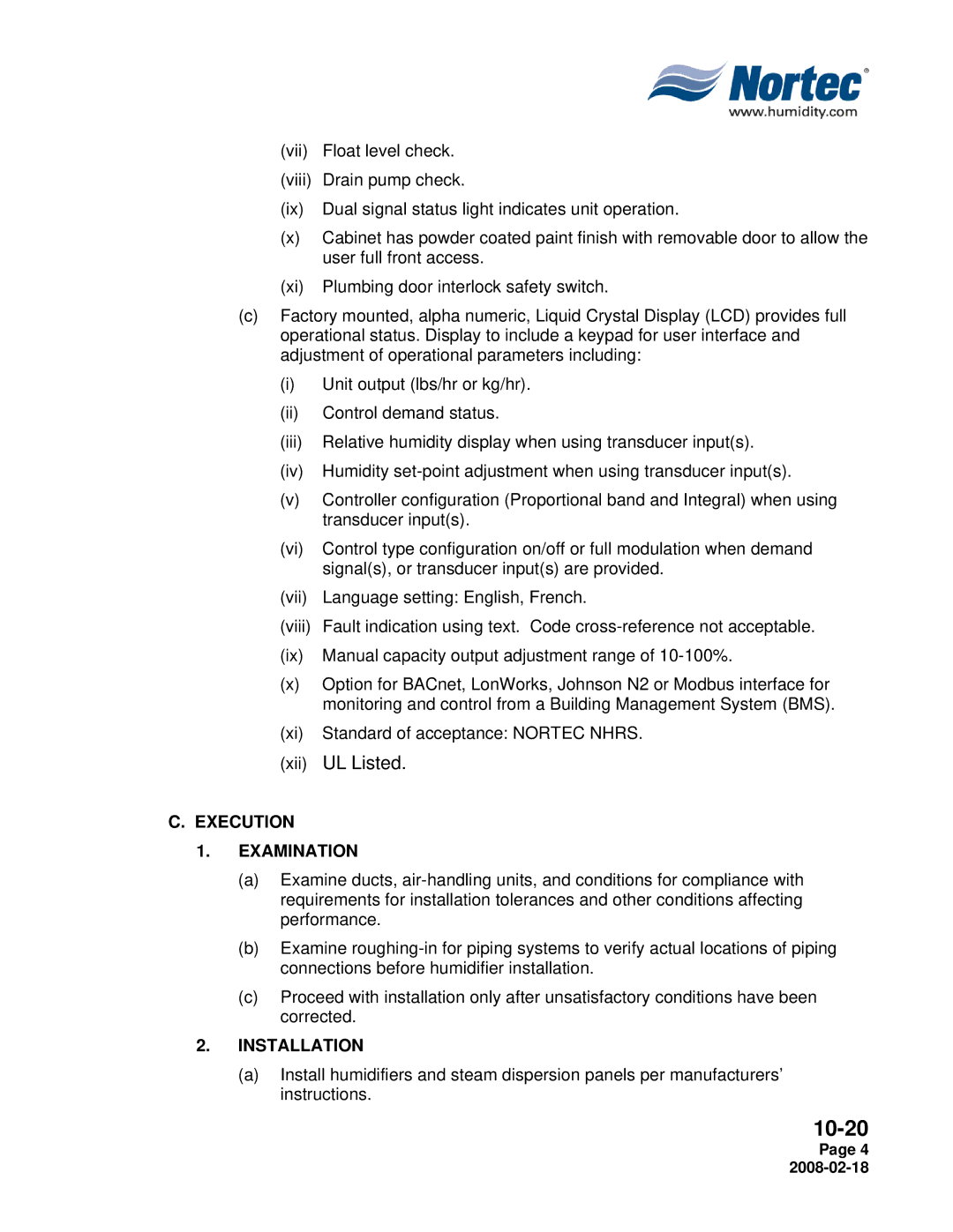 Nortec Industries NHRS Series manual Execution Examination, Installation 