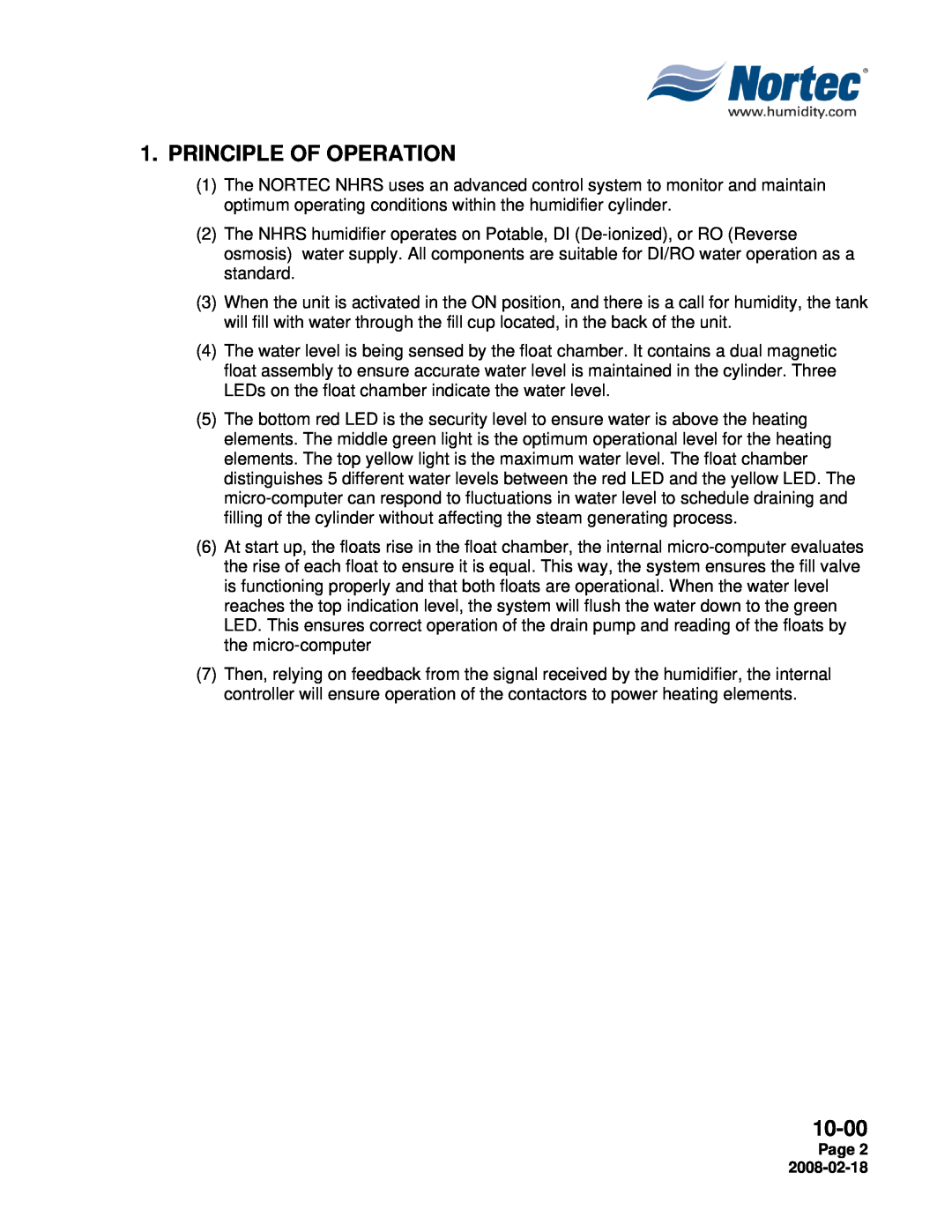 Nortec Industries NHRS Series manual Principle Of Operation, 10-00, Page 