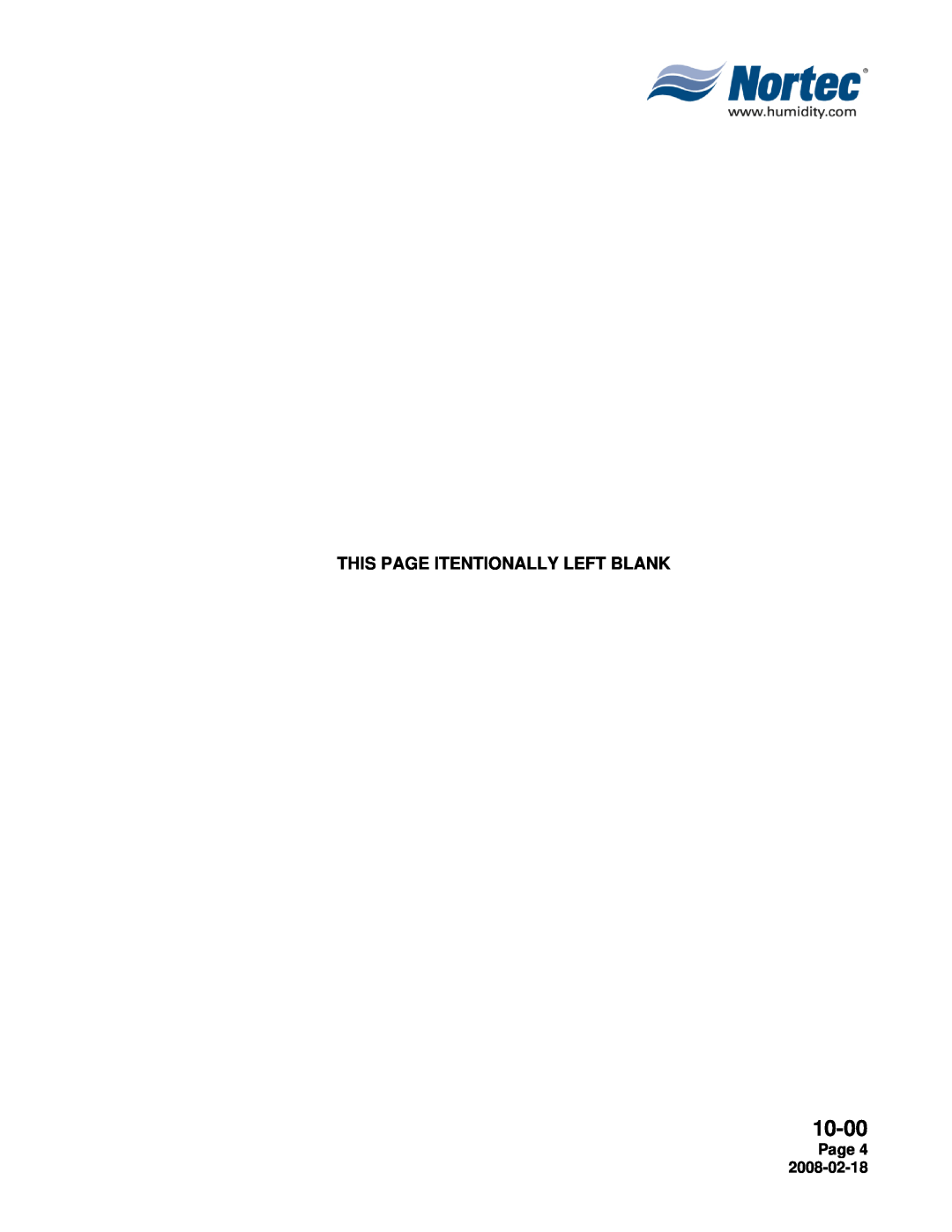 Nortec Industries NHRS Series manual This Page Itentionally Left Blank, 10-00 