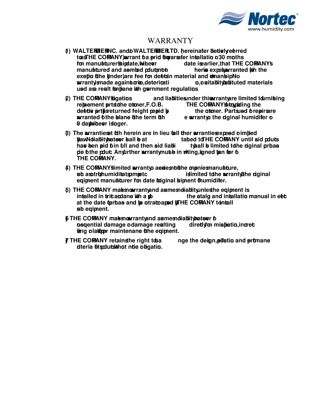 Nortec Industries NHTC Series installation manual Warranty 