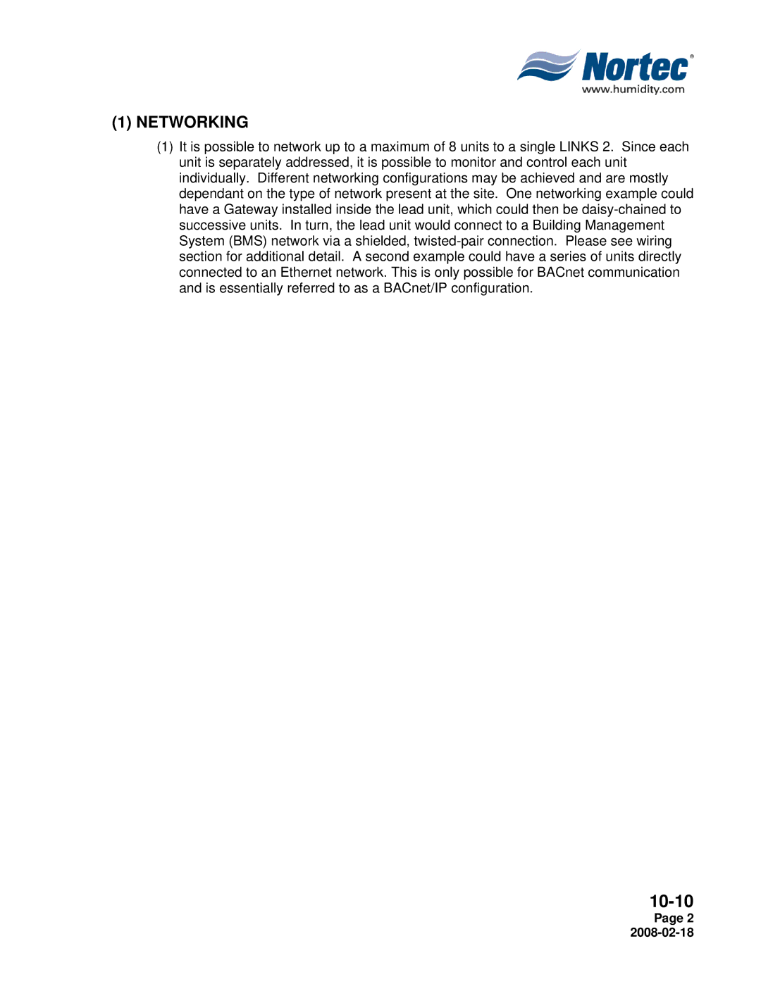 Nortec Industries NHTC Series installation manual Networking 