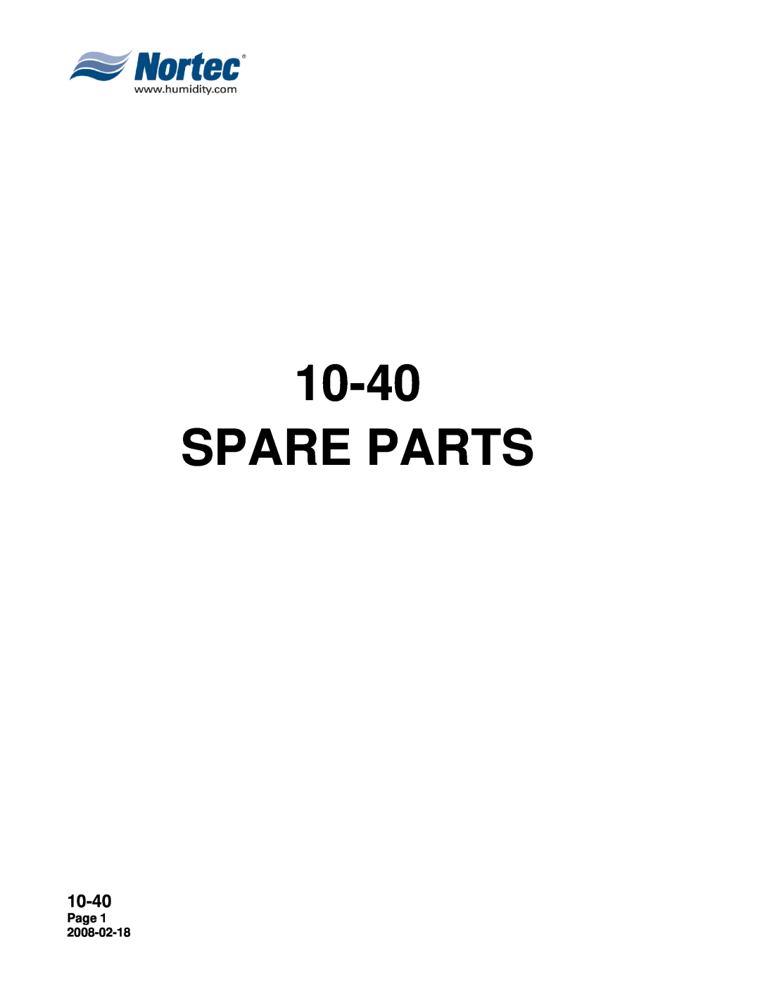 Nortec Industries NHTC Series installation manual Spare Parts, 10-40, Page 