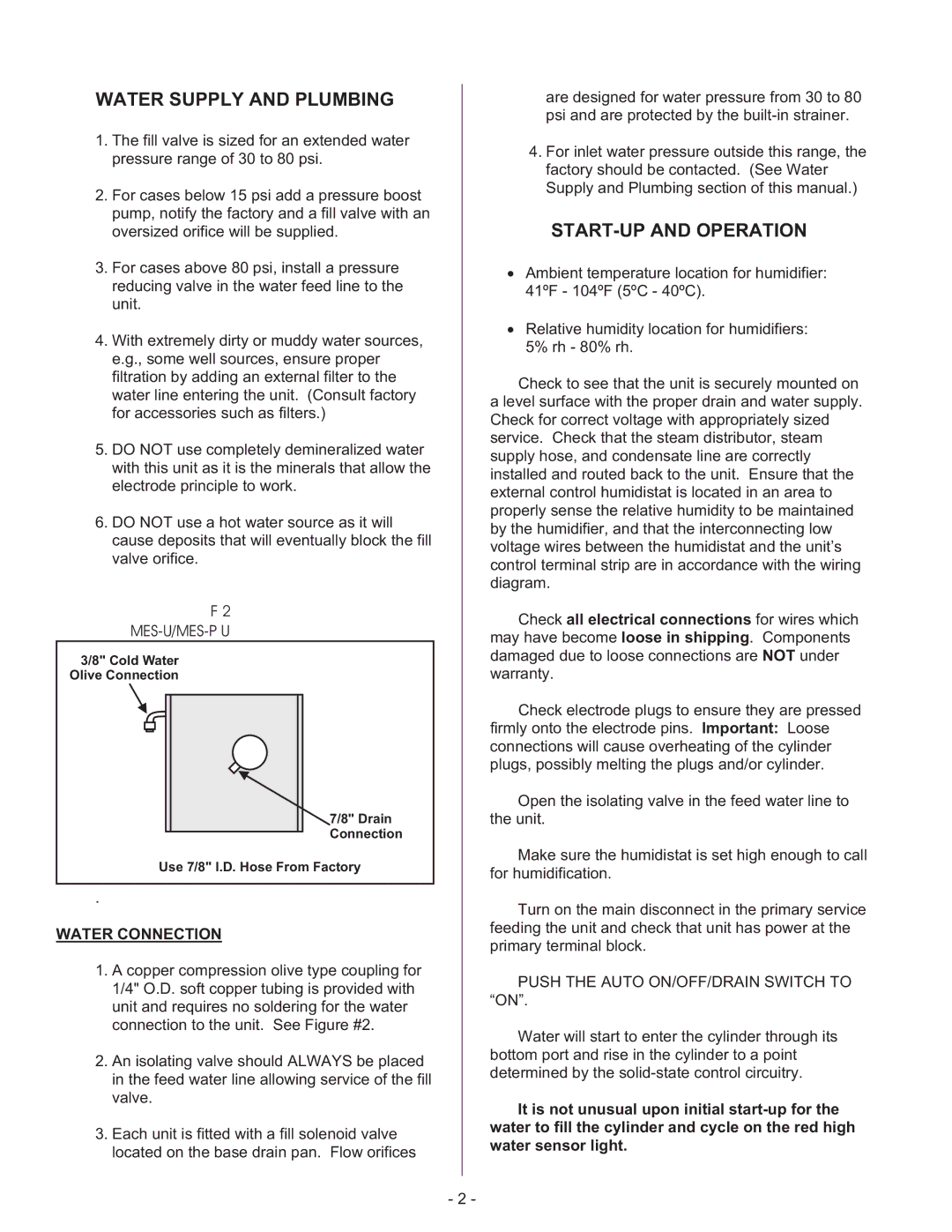 Nortec Industries None manual Water Supply and Plumbing, START-UP and Operation 