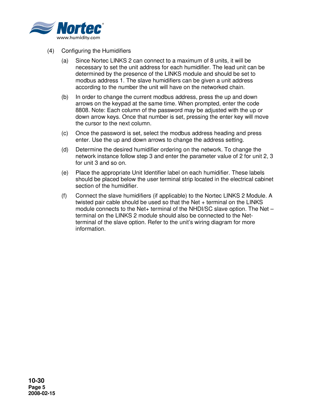 Nortec Industries SETC, NHSC, NHDI installation manual 10-30 