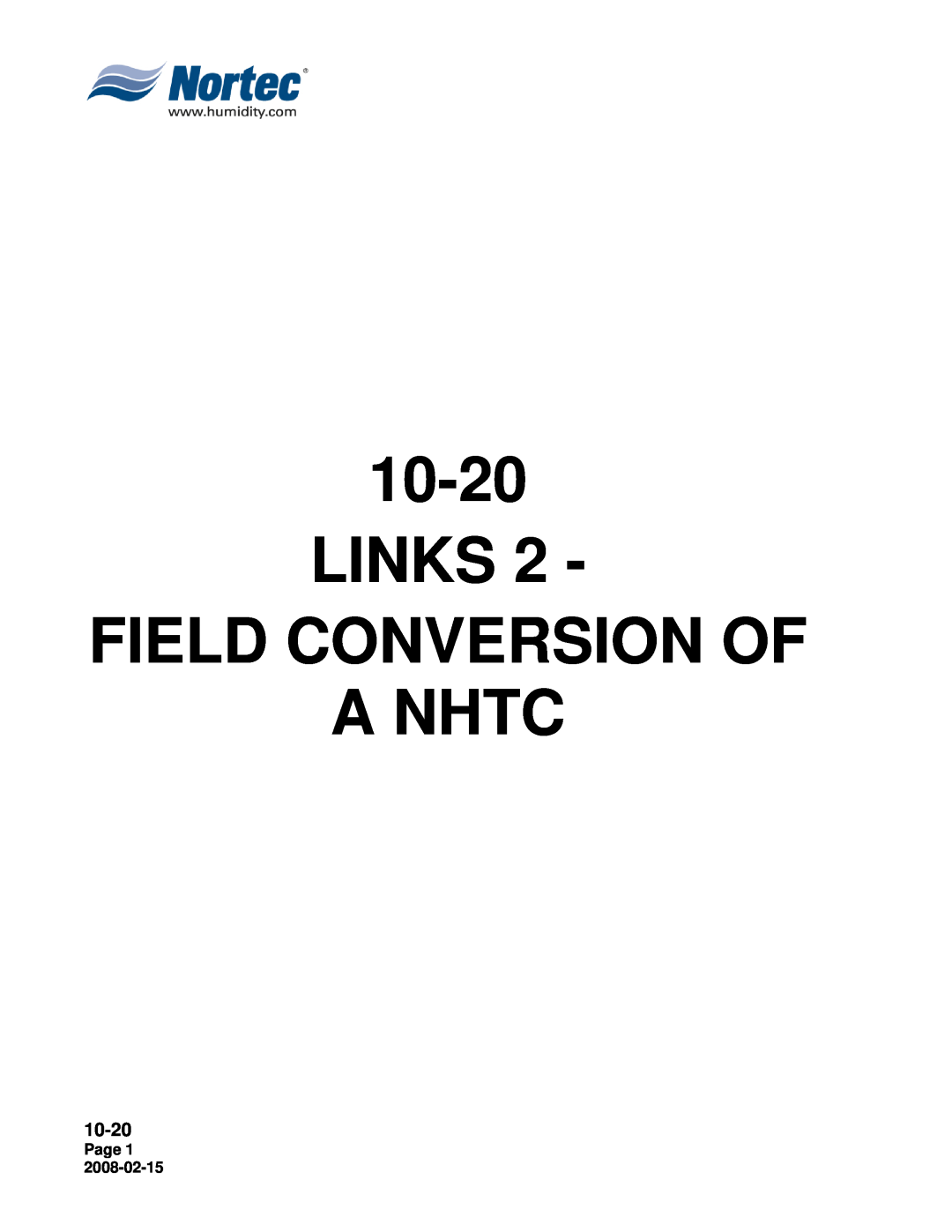 Nortec Industries NHSC, SETC, NHDI installation manual Links Field Conversion Of A Nhtc, 10-20, Page 