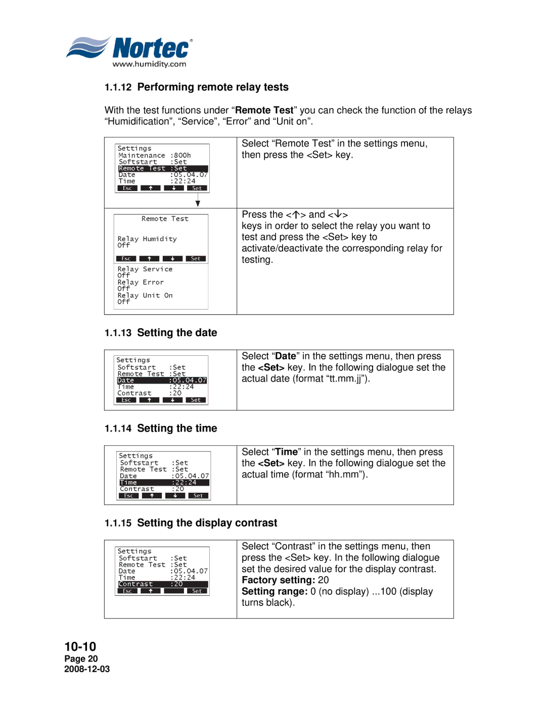 Nortec MH Series installation manual Performing remote relay tests 