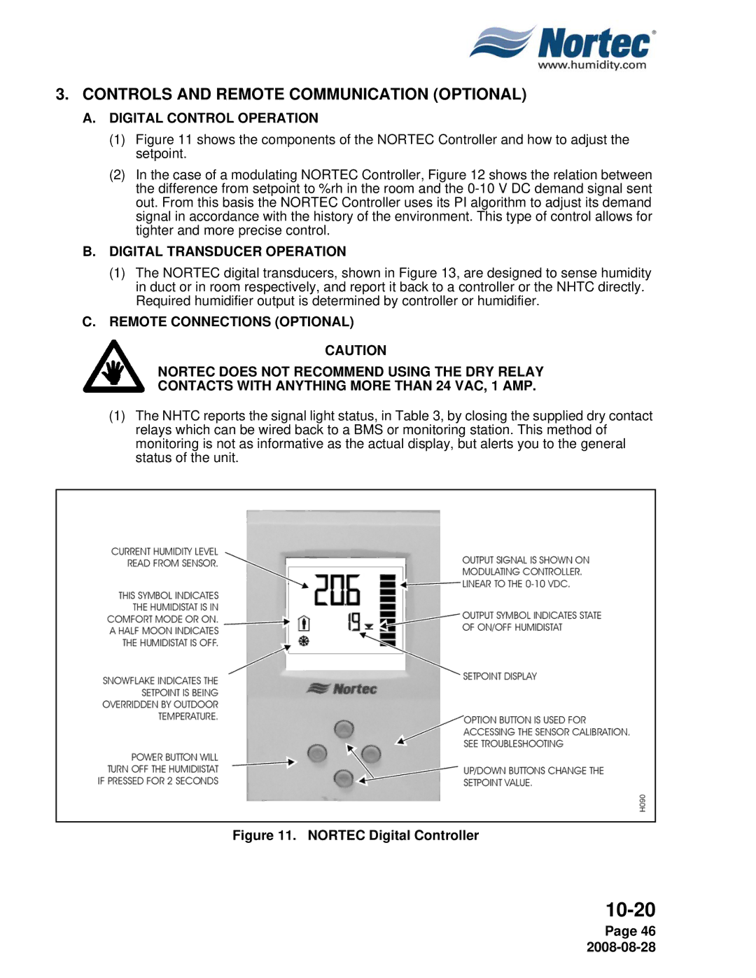 Nortec NH Series Controls and Remote Communication Optional, Digital Control Operation, Digital Transducer Operation 