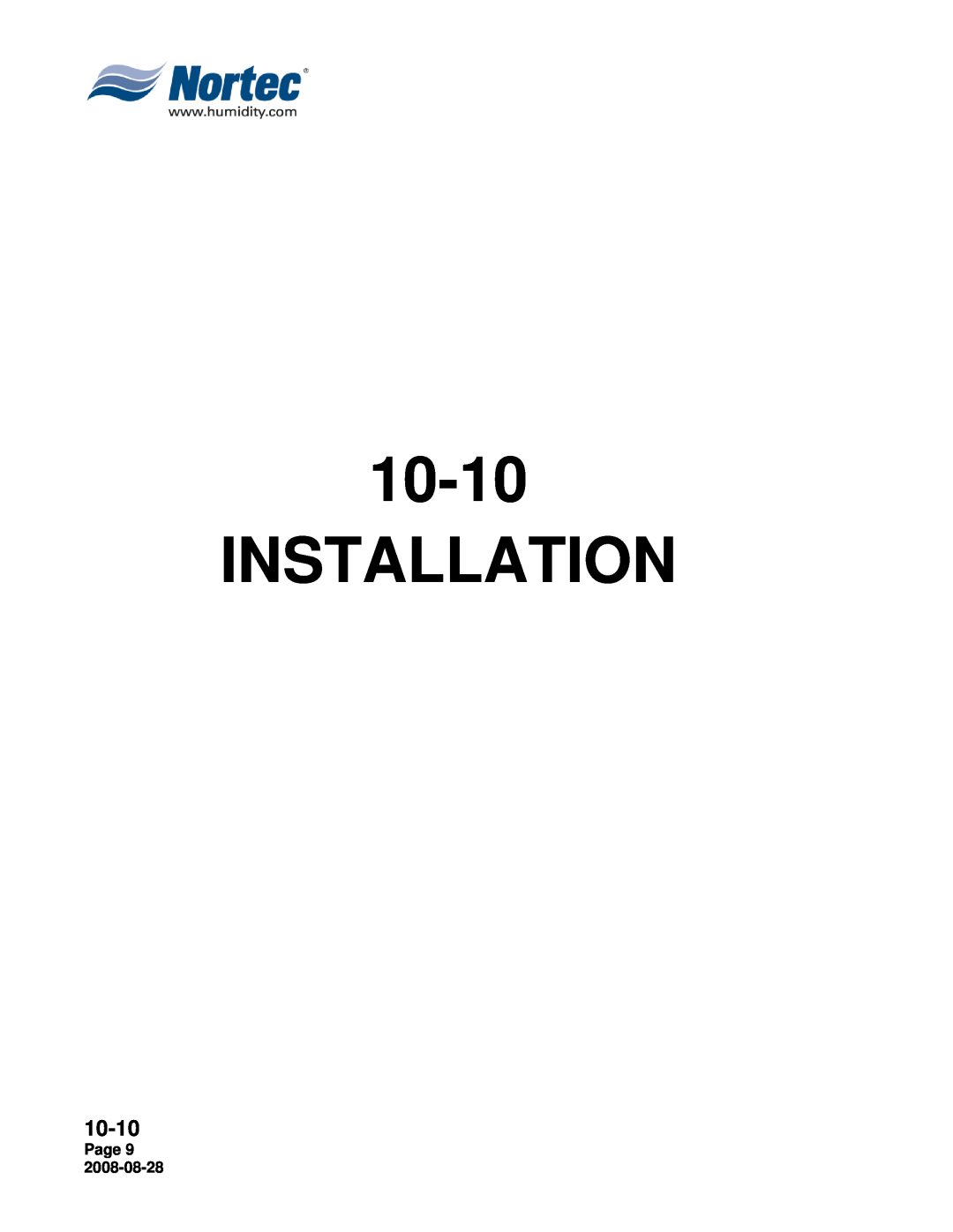 Nortec NH Series installation manual Installation, 10-10, Page 9 