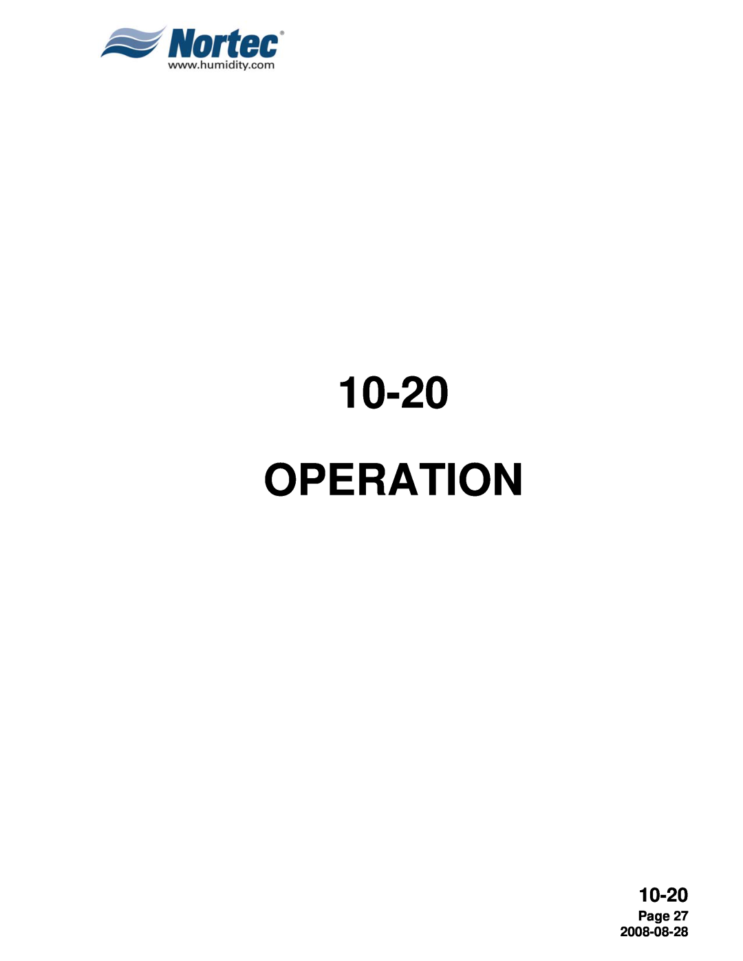 Nortec NH Series installation manual Operation, 10-20, Page 27 
