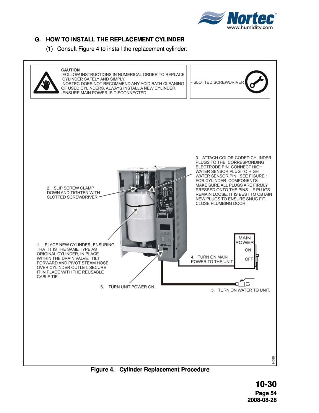 Nortec NH Series G.How To Install The Replacement Cylinder, Cylinder Replacement Procedure, Page 54, 10-30 