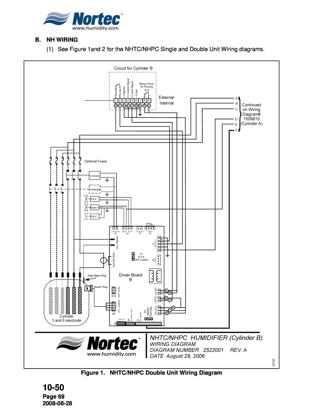 Nortec NH Series installation manual B.Nh Wiring, NHTC/NHPC Double Unit Wiring Diagram, Page 69, 10-50 