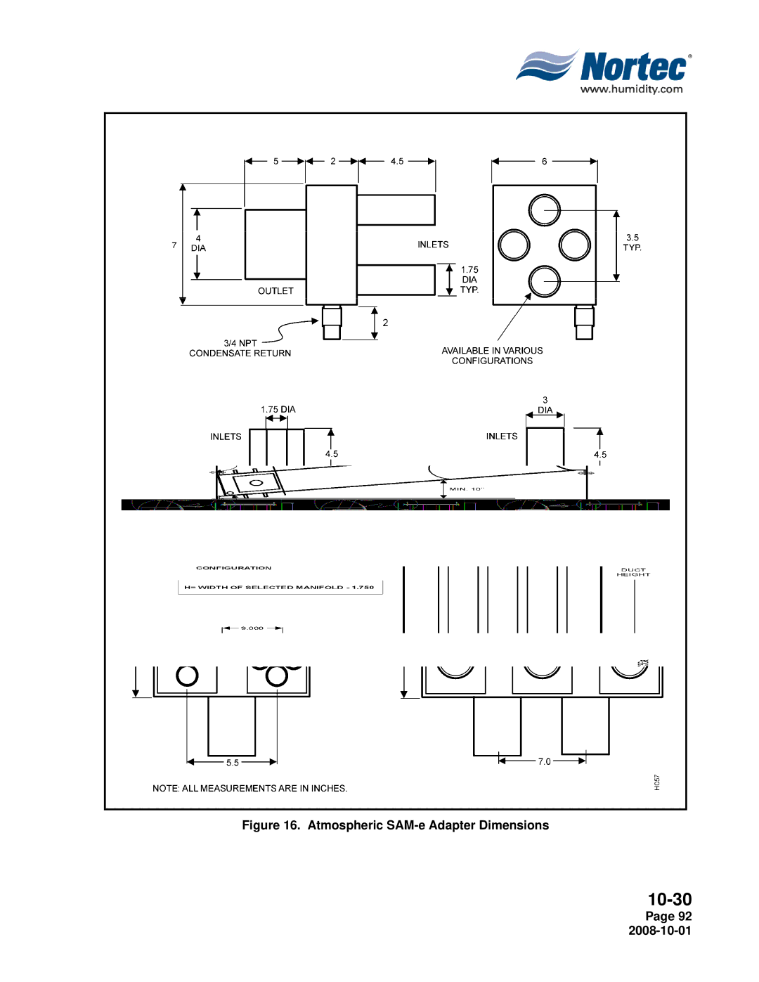 Nortec NHPC, NHTC manual Atmospheric SAM-e Adapter Dimensions 