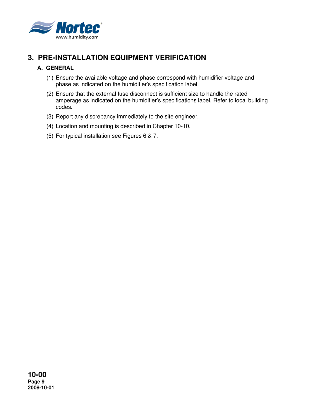 Nortec NHTC, NHPC manual PRE-INSTALLATION Equipment Verification, General 