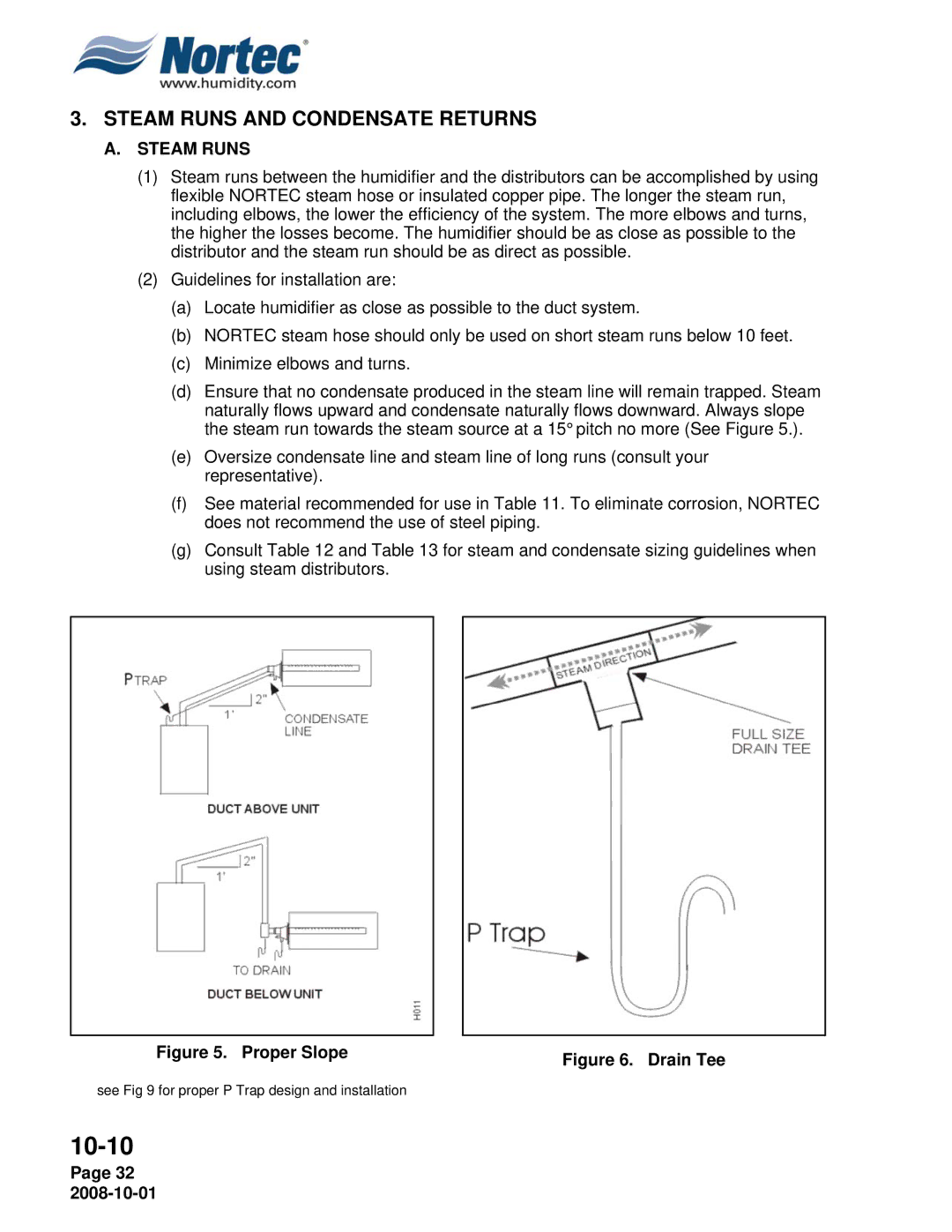 Nortec NHPC, NHTC manual Steam Runs, Proper Slope 