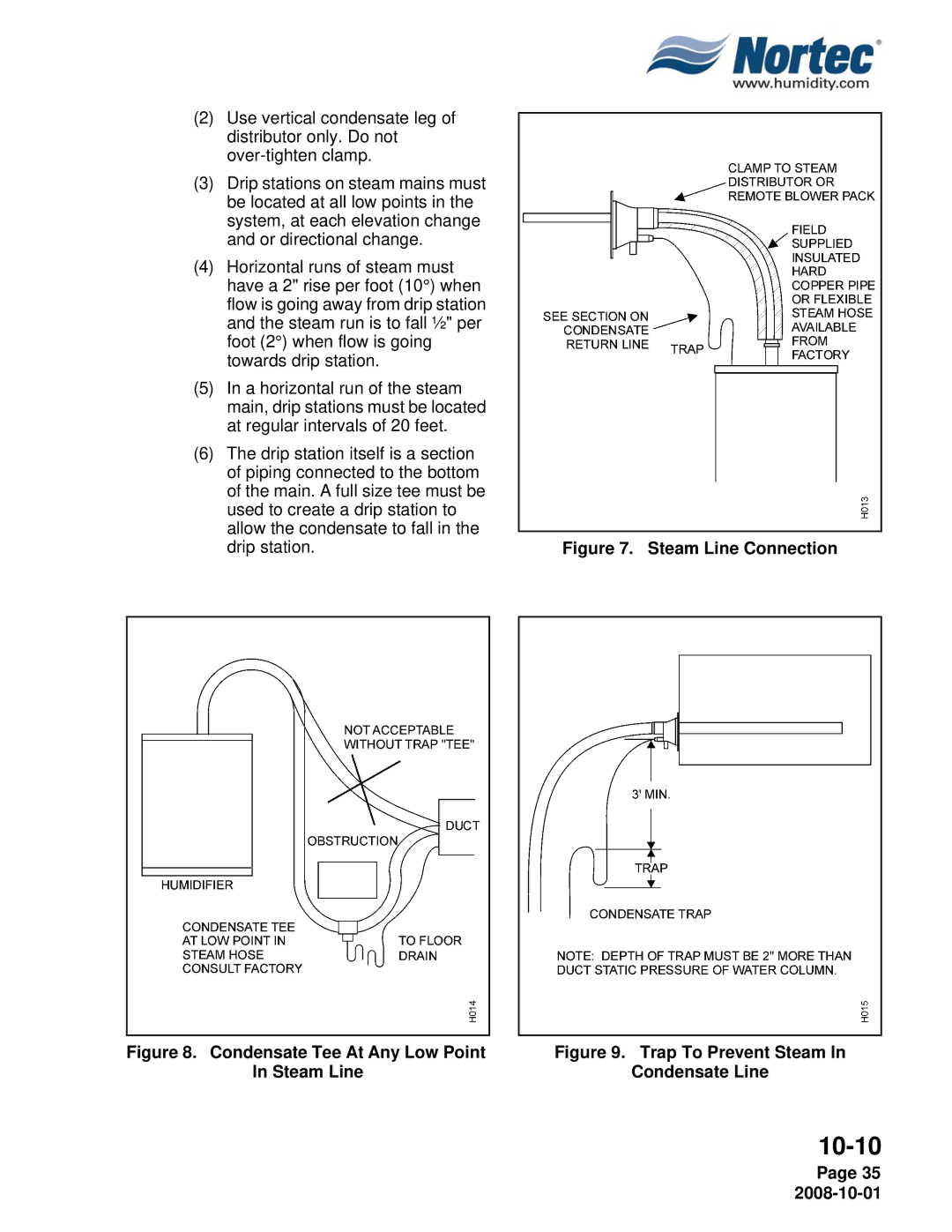 Nortec NHTC, NHPC manual Condensate Tee At Any Low Point Steam Line 