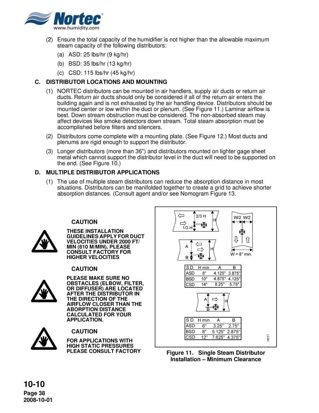 Nortec NHPC, NHTC manual Distributor Locations and Mounting, Multiple Distributor Applications 