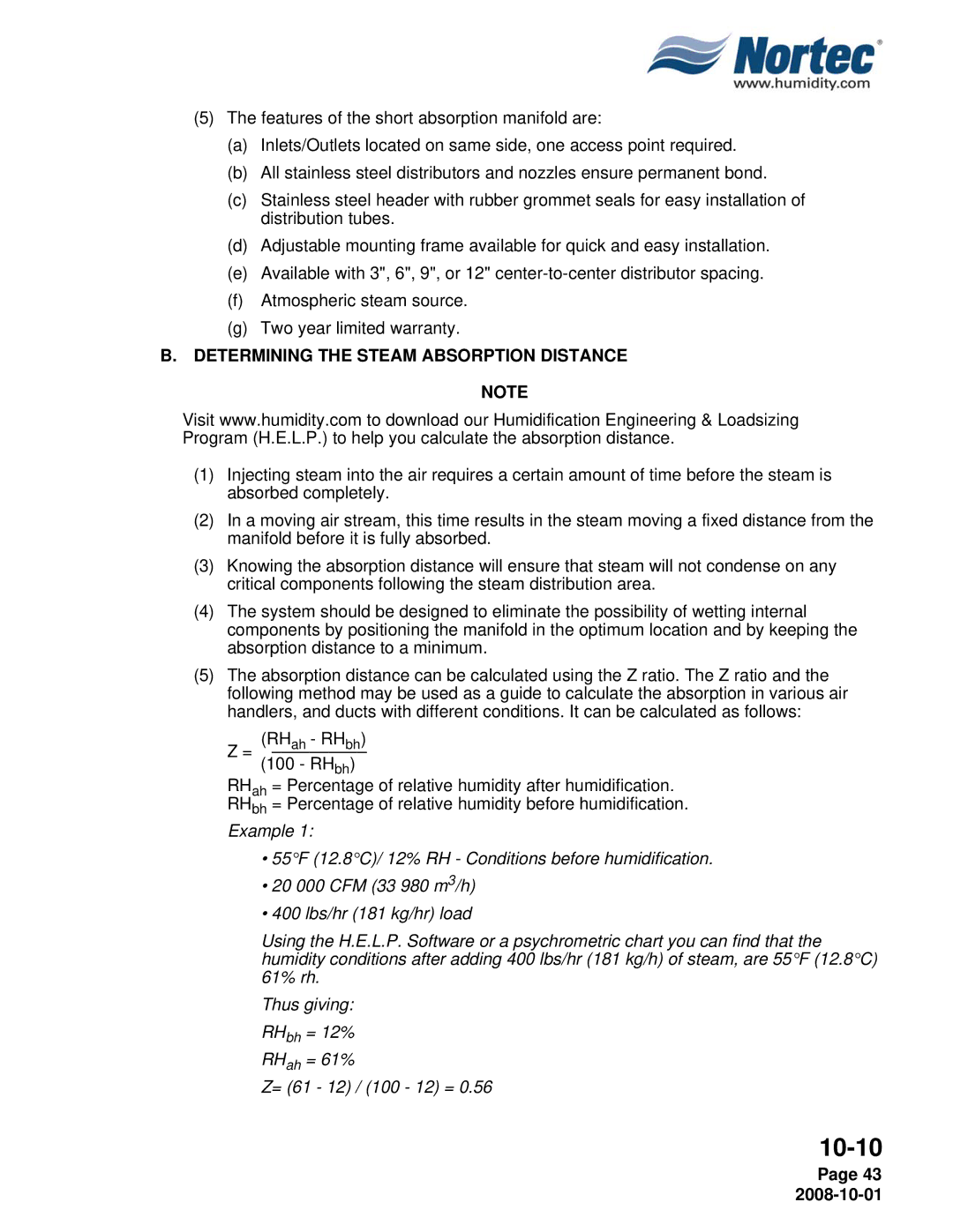 Nortec NHTC, NHPC manual Determining the Steam Absorption Distance 