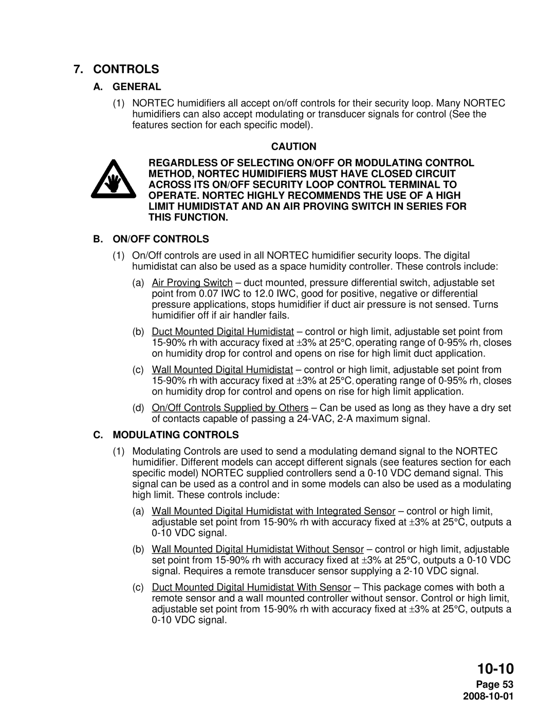 Nortec NHTC, NHPC manual Modulating Controls 