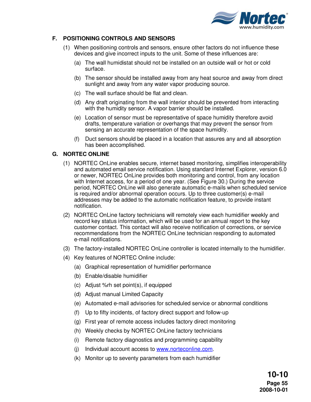 Nortec NHTC, NHPC manual Positioning Controls and Sensors, Nortec Online 