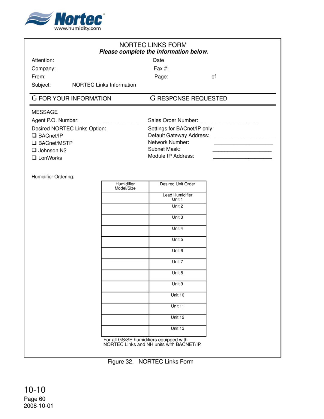 Nortec NHPC, NHTC manual Nortec Links Form 