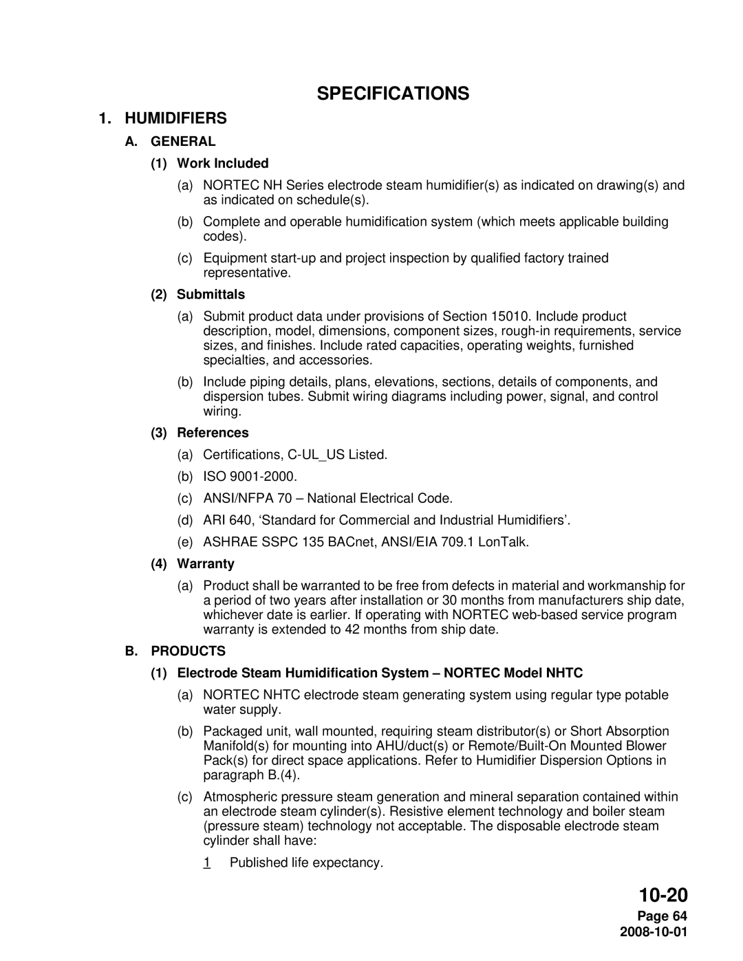 Nortec NHPC, NHTC manual Products 