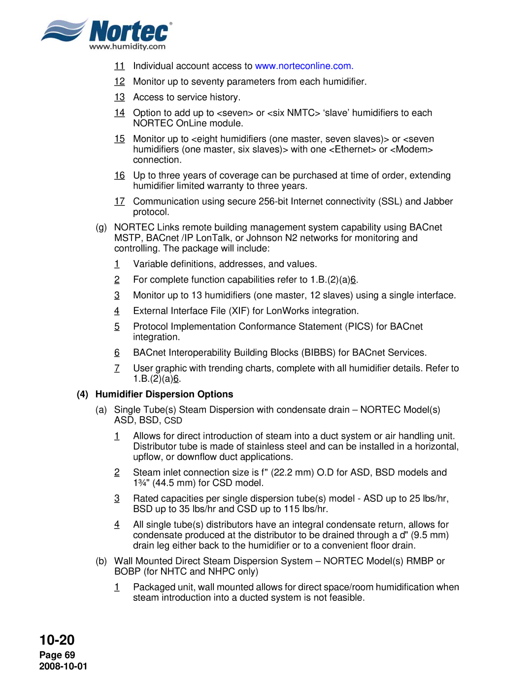 Nortec NHTC, NHPC manual Humidifier Dispersion Options, Asd, Bsd, Csd 