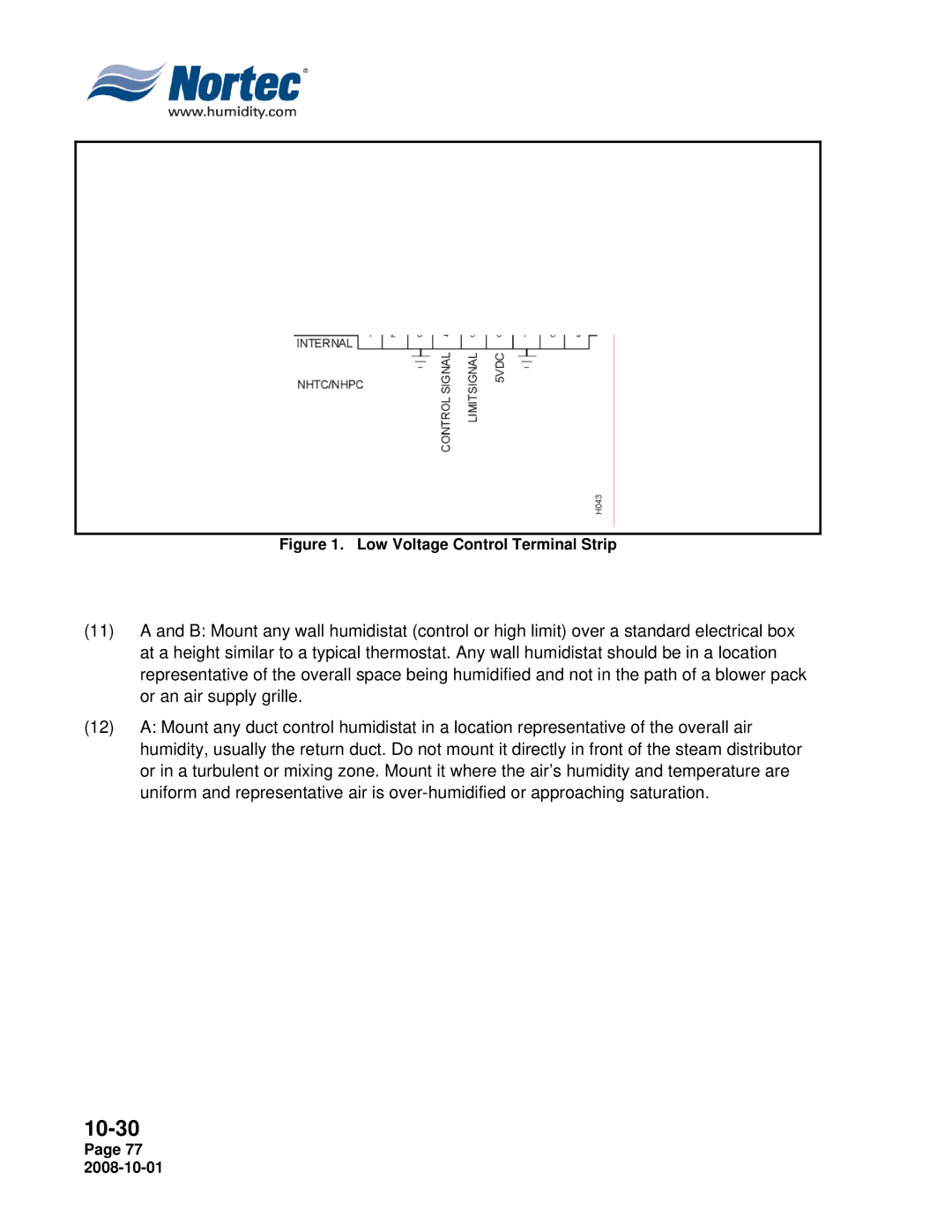 Nortec NHTC, NHPC manual Low Voltage Control Terminal Strip 