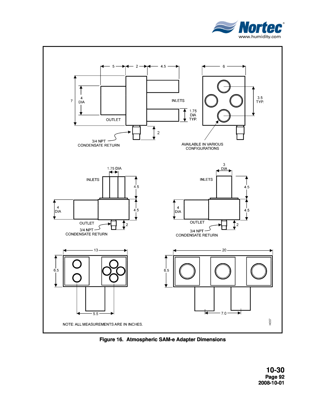 Nortec NHPC, NHTC manual 10-30, Atmospheric SAM-eAdapter Dimensions, Page 92 