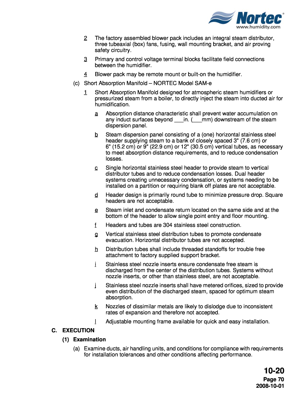 Nortec NHPC, NHTC manual 10-20, C. EXECUTION 1Examination, Page 70 