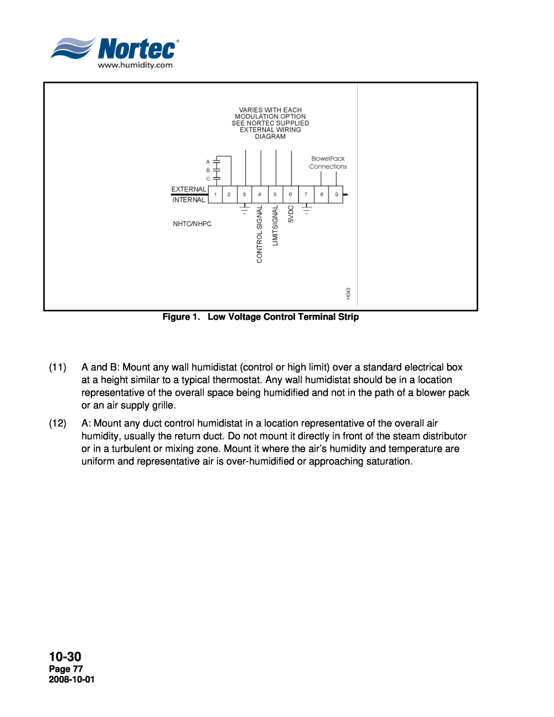 Nortec NHTC, NHPC manual 10-30, Low Voltage Control Terminal Strip, Page 77 