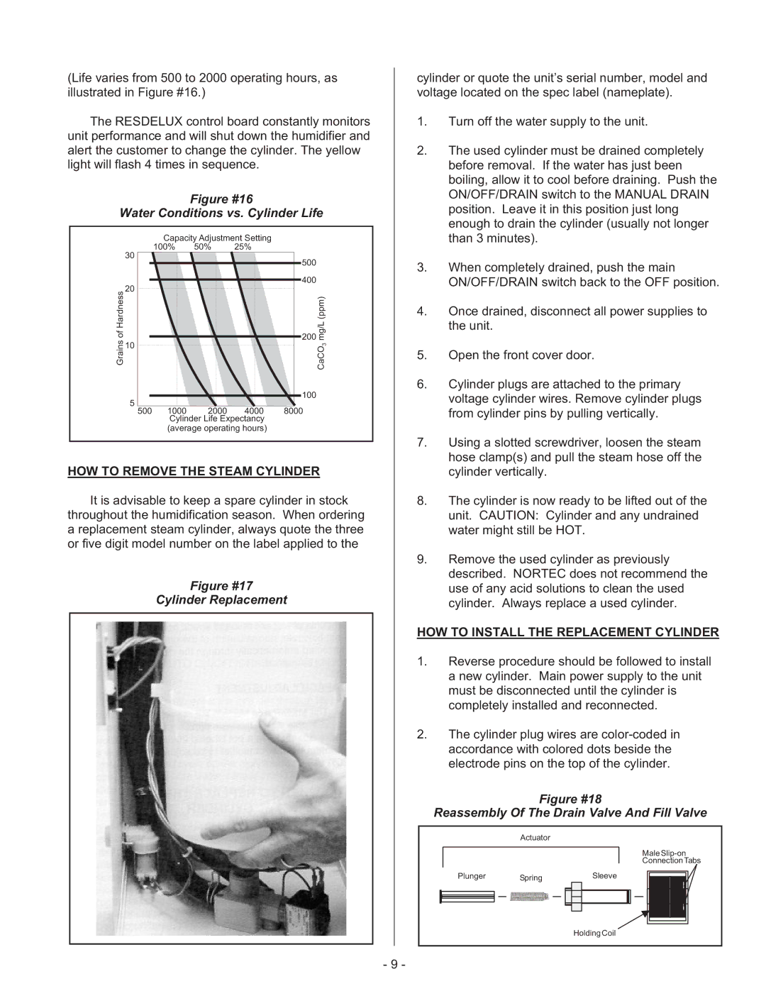 Nortec Steam Humidifiers manual HOW to Remove the Steam Cylinder, HOW to Install the Replacement Cylinder 