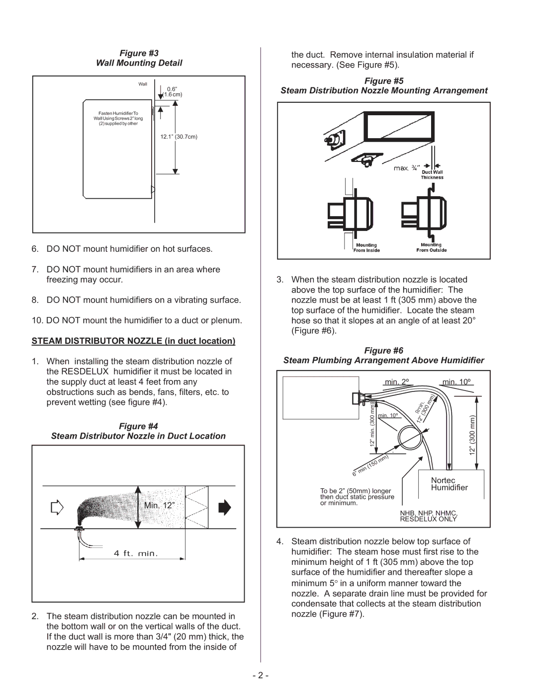 Nortec Steam Humidifiers manual Steam Distributor Nozzle in duct location, Min 