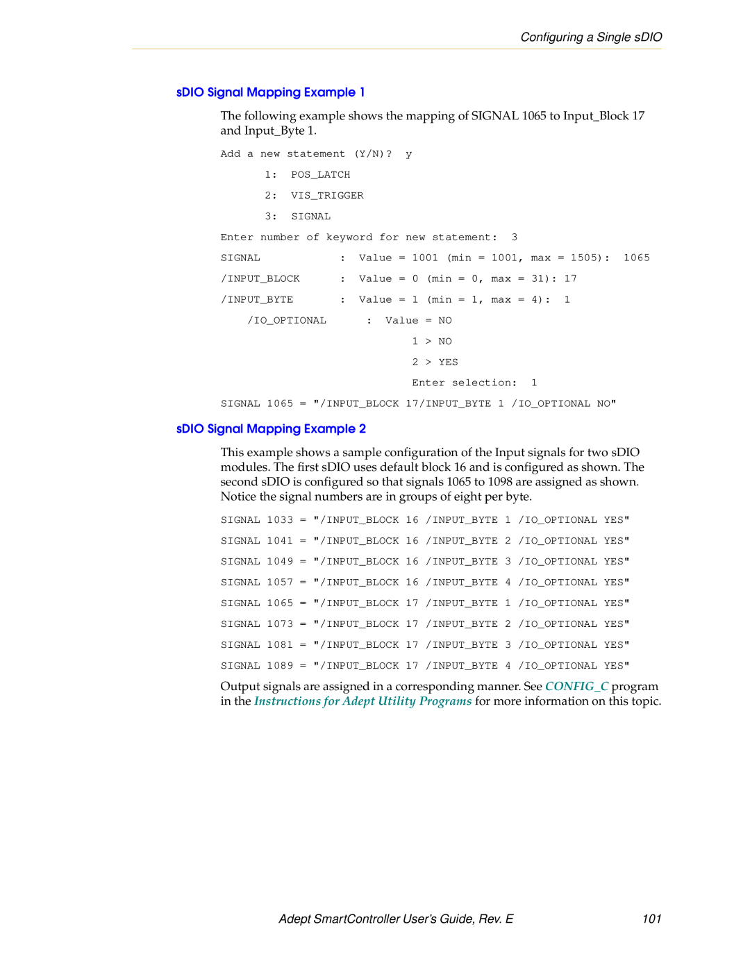 Nortech Systems RS-232/TERM, XUSR, RS-422/485 SDIO Signal Mapping Example, Adept SmartController User’s Guide, Rev. E 101 