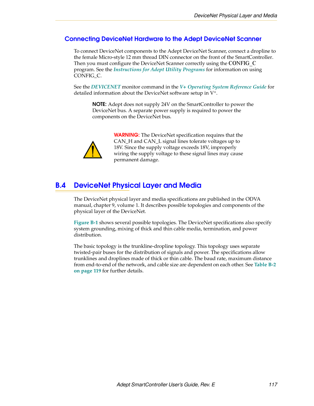 Nortech Systems RS-232/TERM, XUSR, XSYS DeviceNet Physical Layer and Media, Adept SmartController User’s Guide, Rev. E 117 