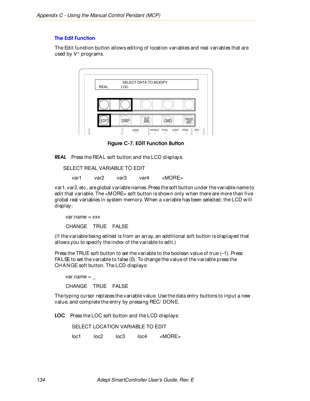 Nortech Systems RS-422/485, XUSR, RS-232/TERM, XSYS manual Edit Function, Adept SmartController User’s Guide, Rev. E 