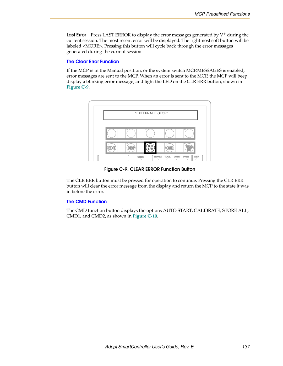 Nortech Systems RS-232/TERM, XUSR, XSYS Clear Error Function, CMD Function, Adept SmartController User’s Guide, Rev. E 137 