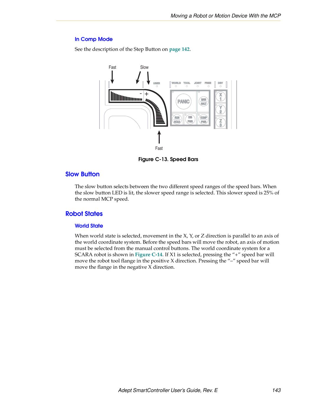 Nortech Systems XSYS Slow Button, Robot States, Comp Mode, World State, Adept SmartController User’s Guide, Rev. E 143 