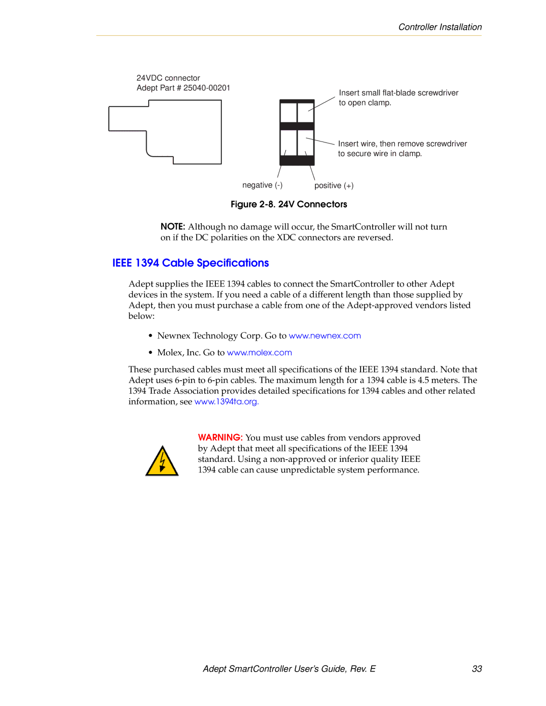 Nortech Systems RS-232/TERM, XUSR, RS-422/485, XSYS manual Ieee 1394 Cable Specifications, V Connectors 