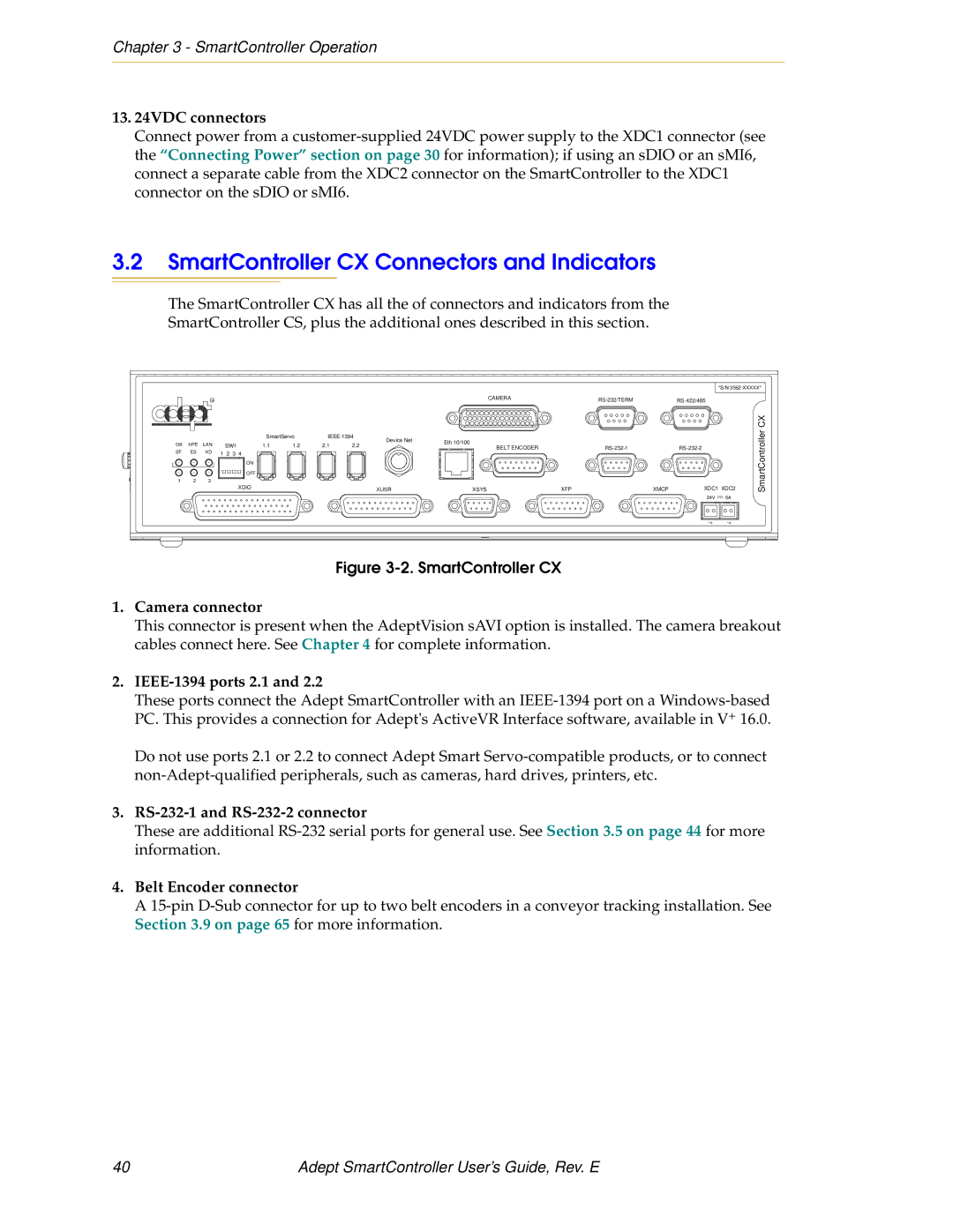 Nortech Systems XUSR, RS-232/TERM, RS-422/485, XSYS manual SmartController CX Connectors and Indicators 