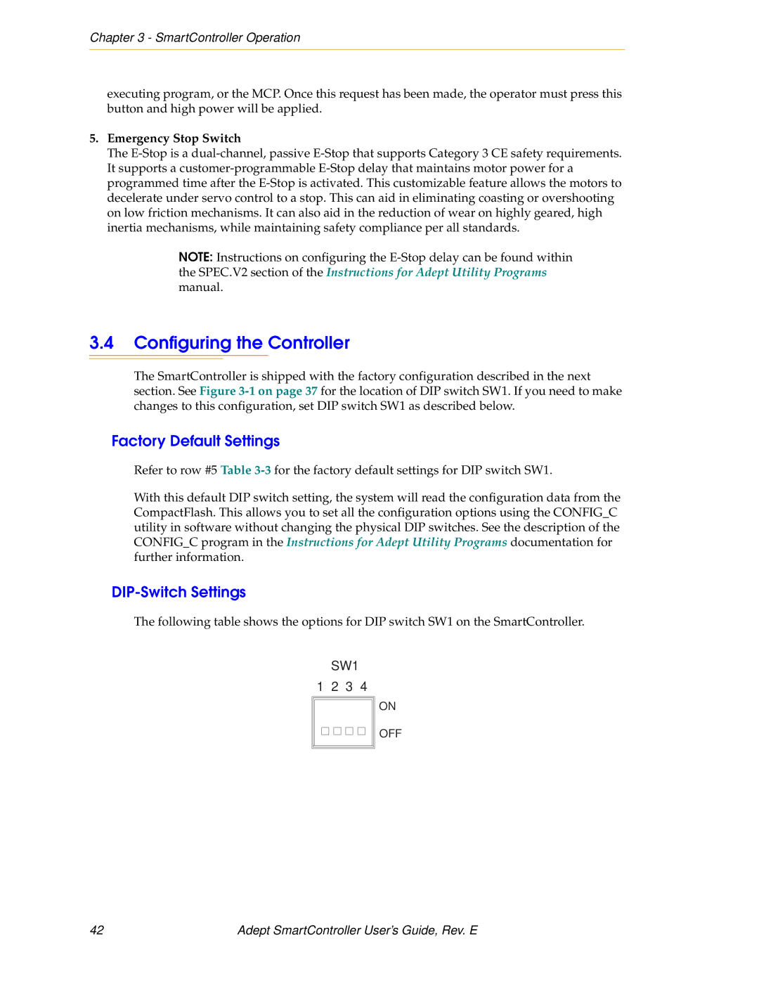 Nortech Systems RS-422/485, XUSR, RS-232/TERM Configuring the Controller, Factory Default Settings, DIP-Switch Settings 