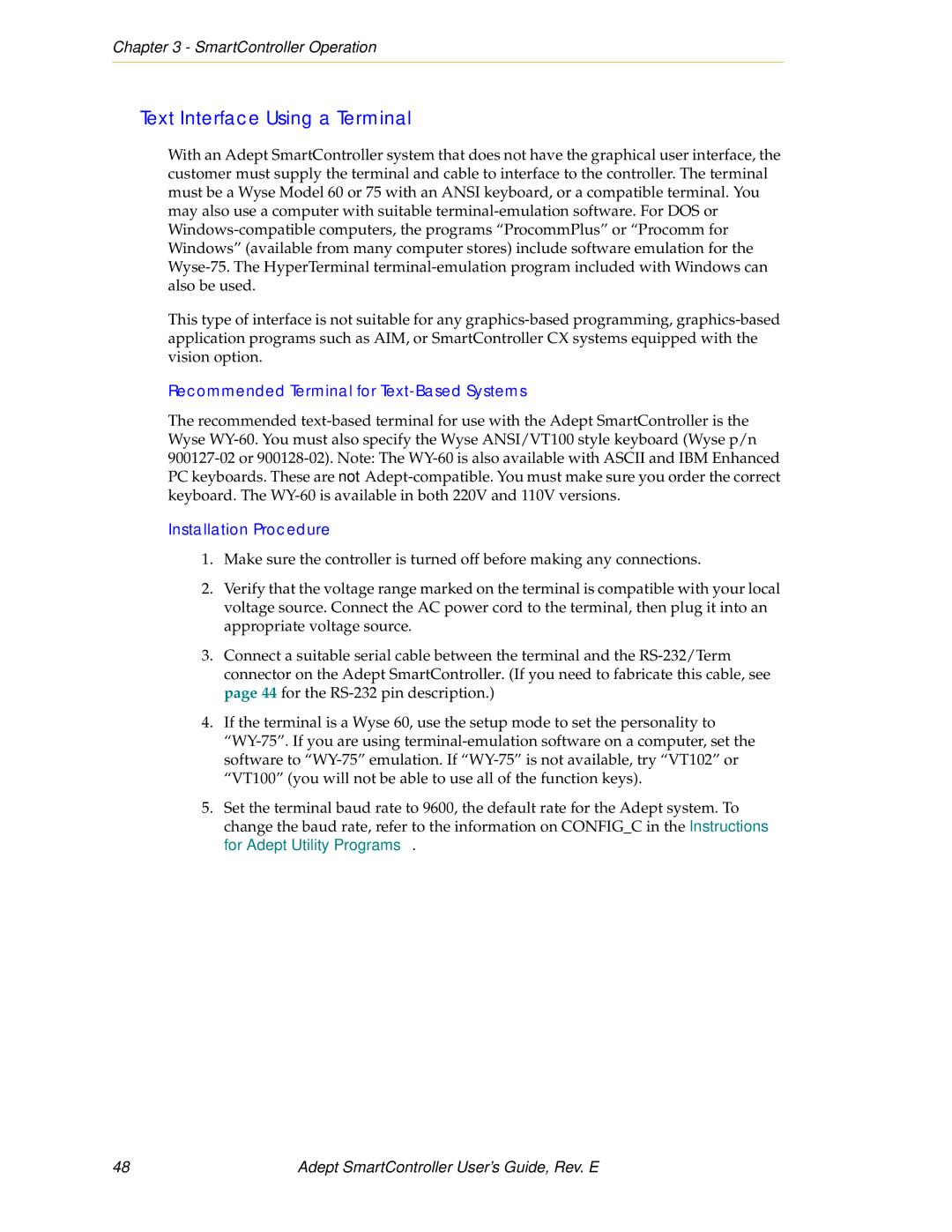 Nortech Systems XUSR, RS-232/TERM, RS-422/485 Text Interface Using a Terminal, Recommended Terminal for Text-Based Systems 