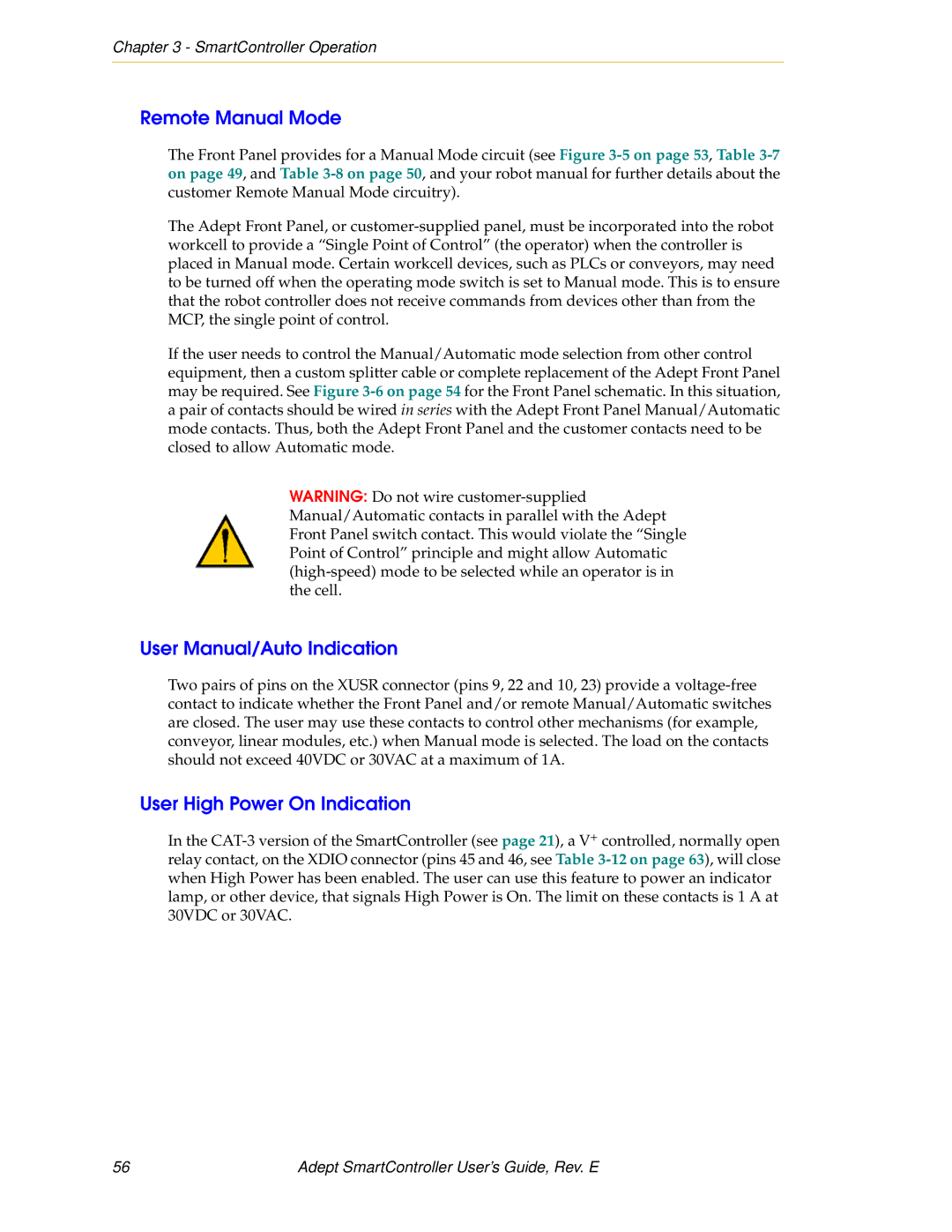 Nortech Systems XUSR, RS-232/TERM, RS-422/485, XSYS manual Remote Manual Mode, User High Power On Indication 